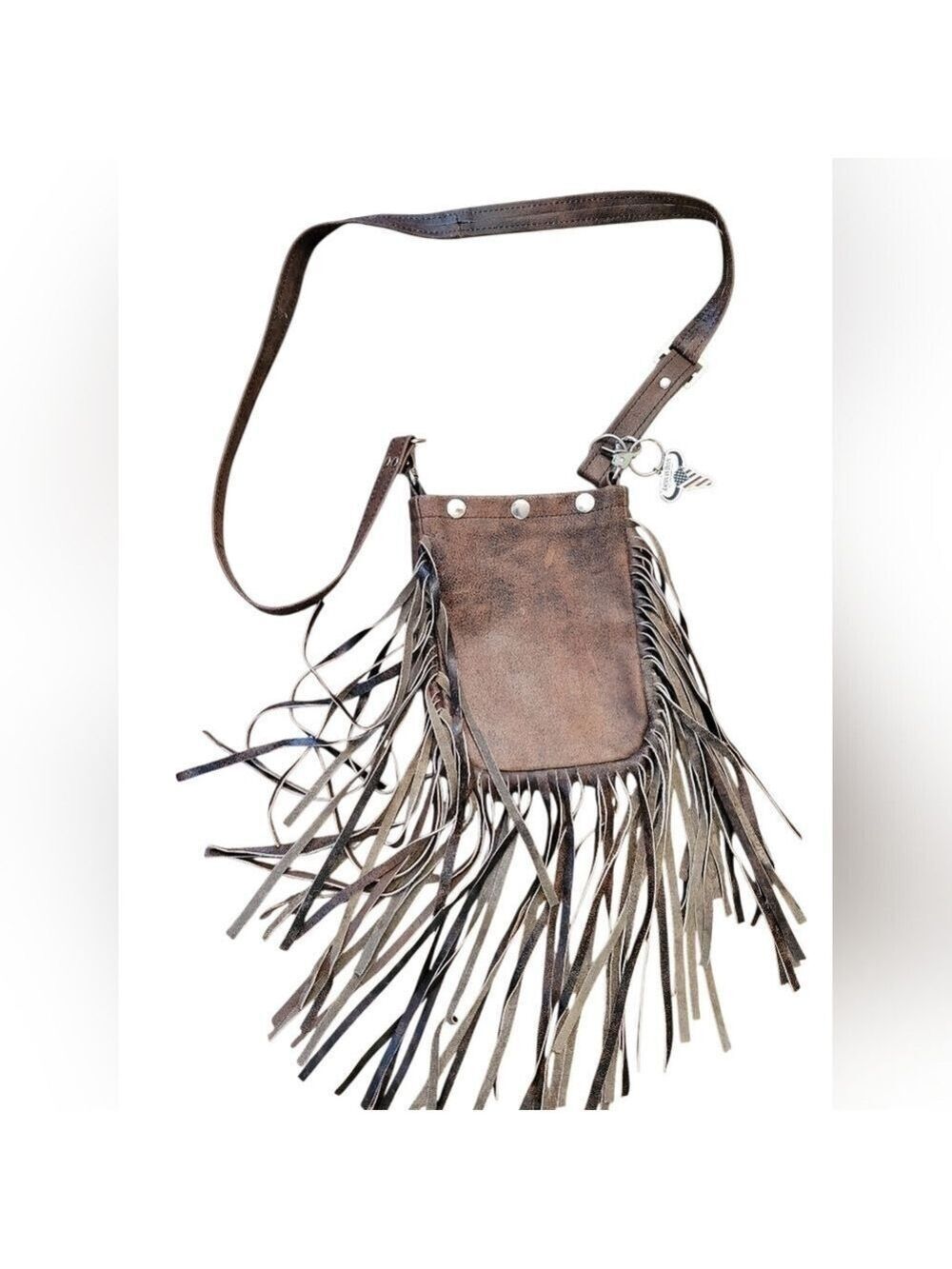 American Bision Distressed Fringe Leather Shoulder Bag Western Rodeo Cowboy